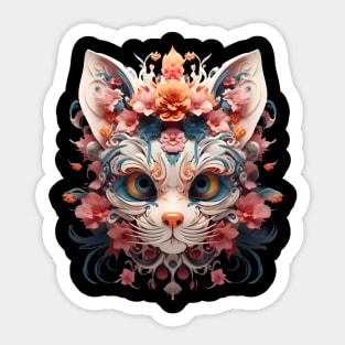 Cat 3d skull blooming flower Sticker